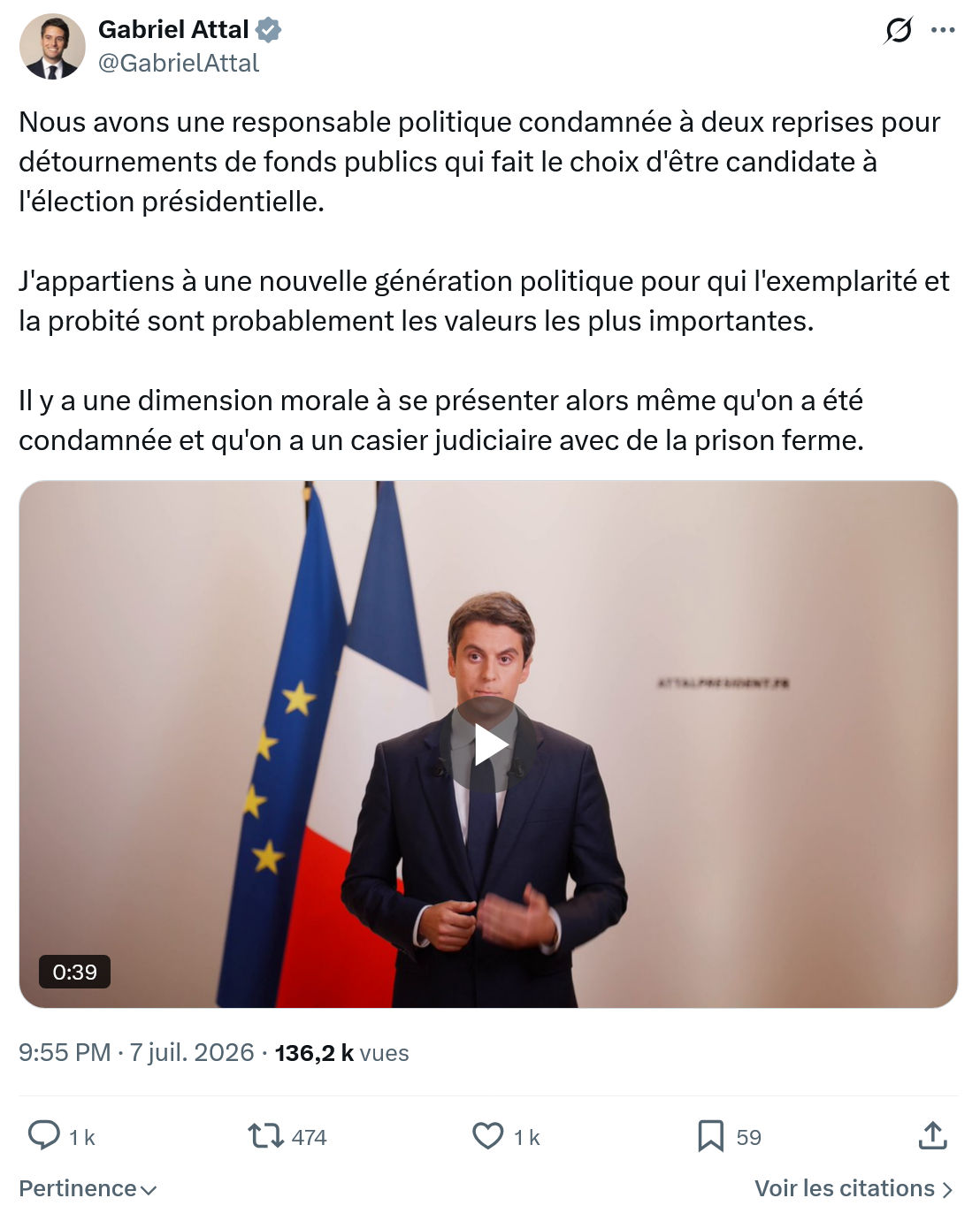 Gabriel Attal: Nous avons une responsable politique condamnée...