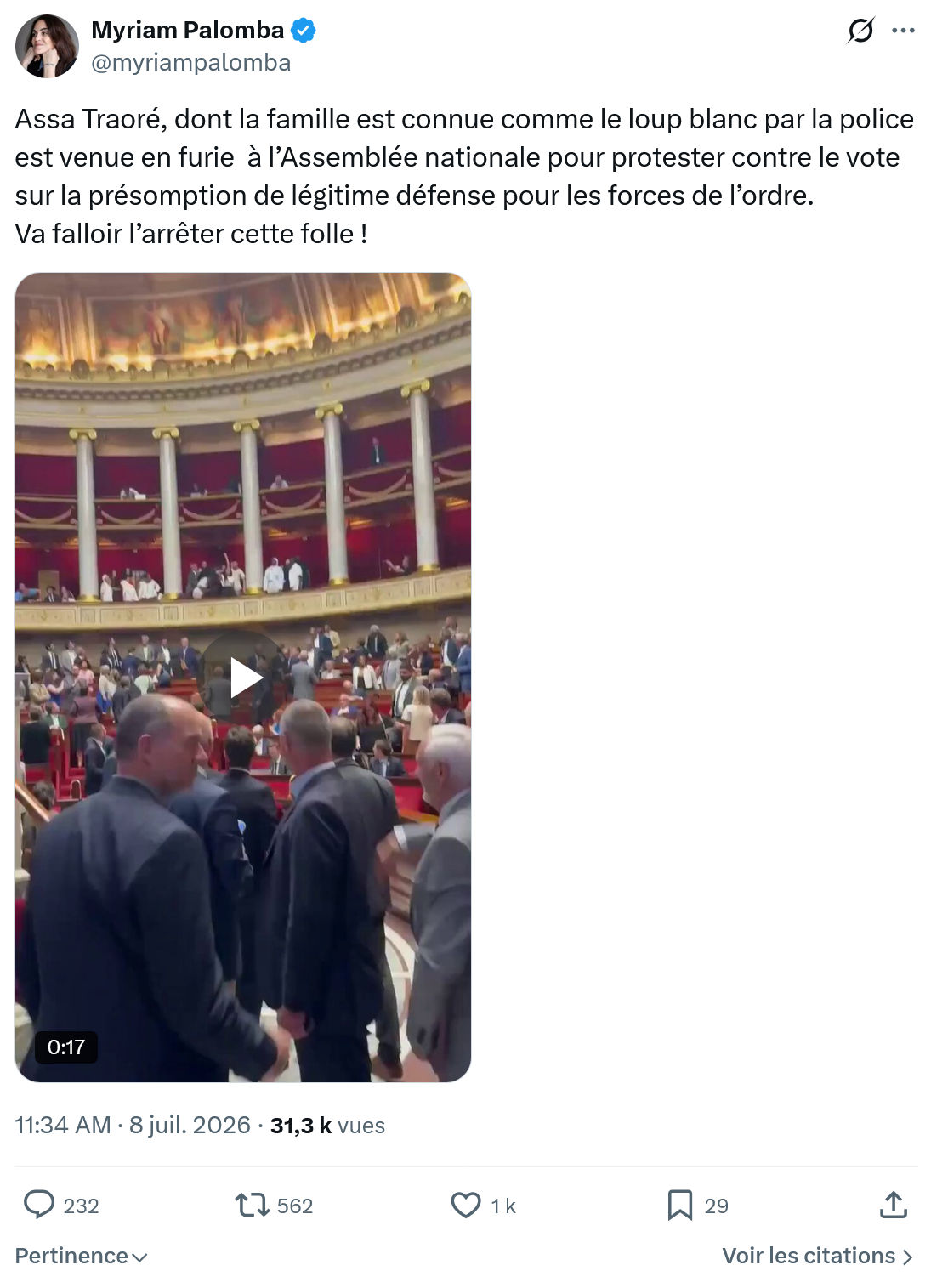 Myriam Palomba: Assa Traoré, dont la famille...