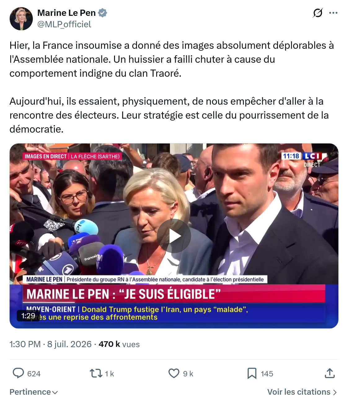 Marine Le Pen: Hier, la France insoumise a donné...