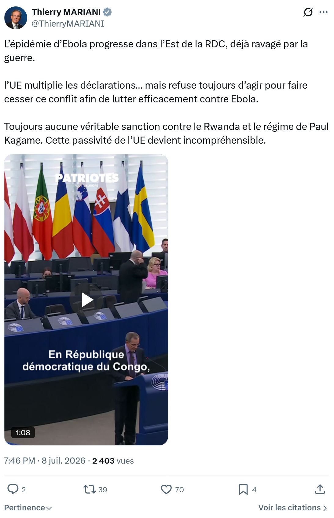 Thierry Mariani: L’épidémie d’Ebola progresse...