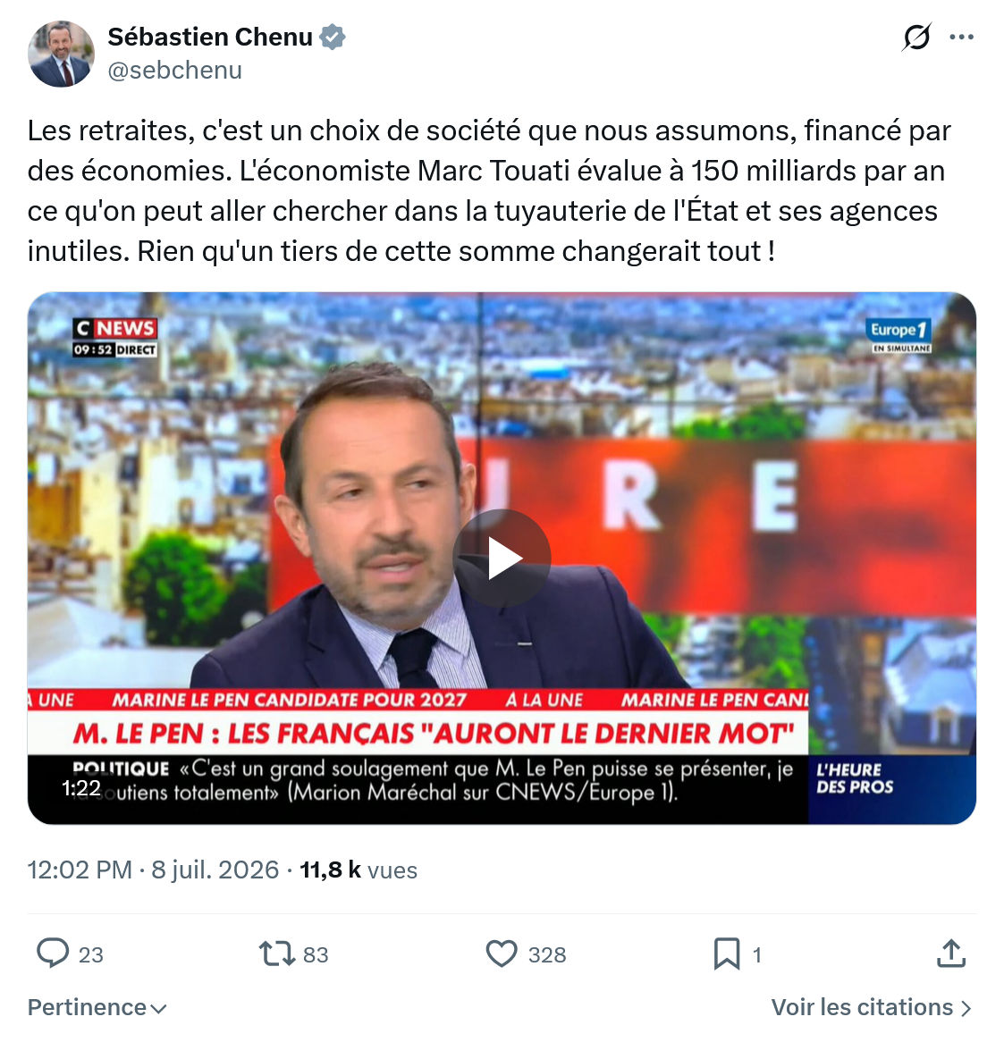 Sébastien Chenu: Les retraites, c'est un choix de société...