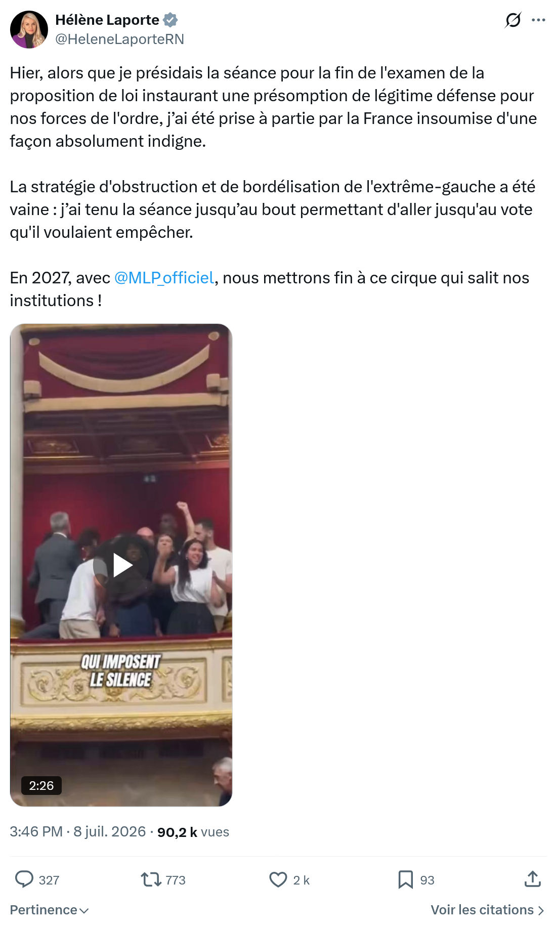 Hélène Laporte: Hier, alors que je présidais...