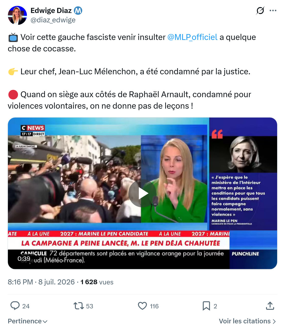 Edwige Diaz: Voir cette gauche fasciste venir...