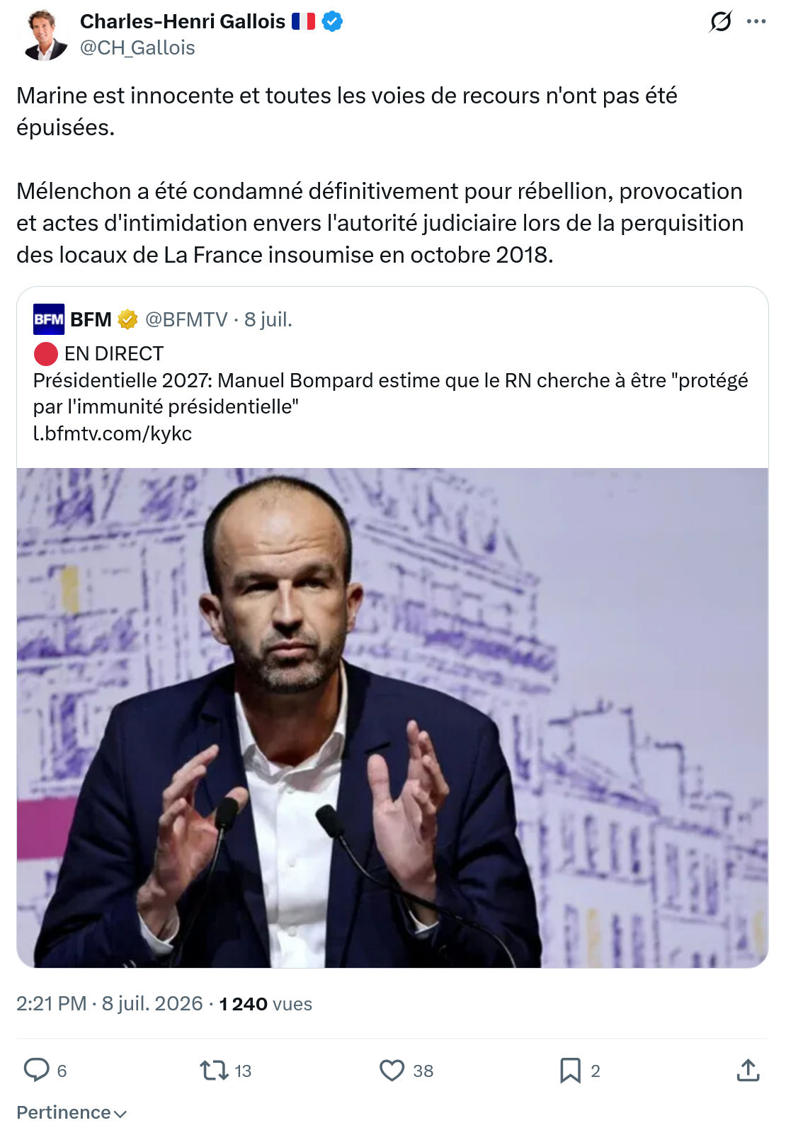 Charles-Henri Gallois: Marine est innocente...