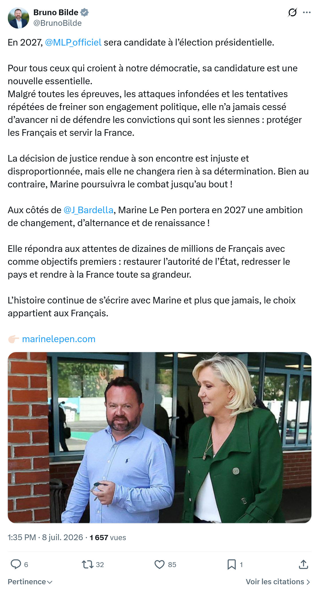 Bruno Bilde: En 2027, @MLP_officiel sera candidate...
