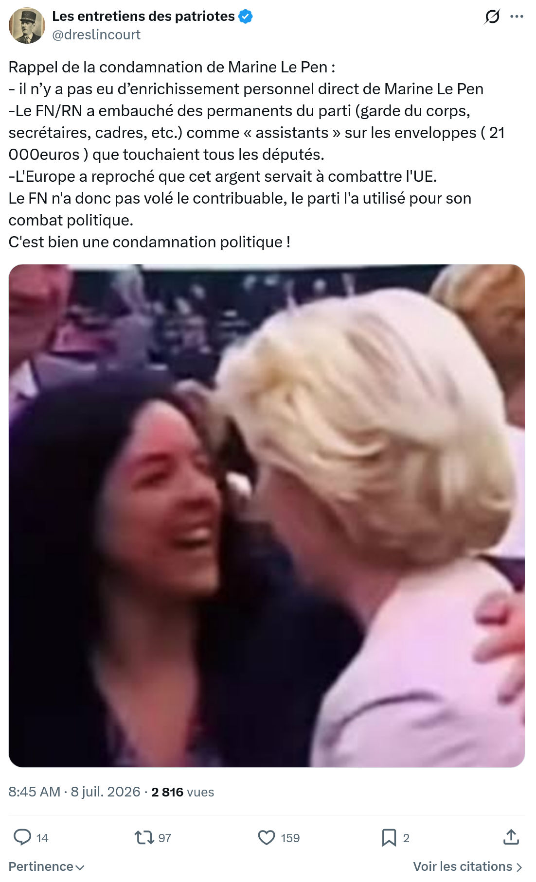Marquis de Dreslincourt: Rappel de la condamnation de Marine Le Pen...