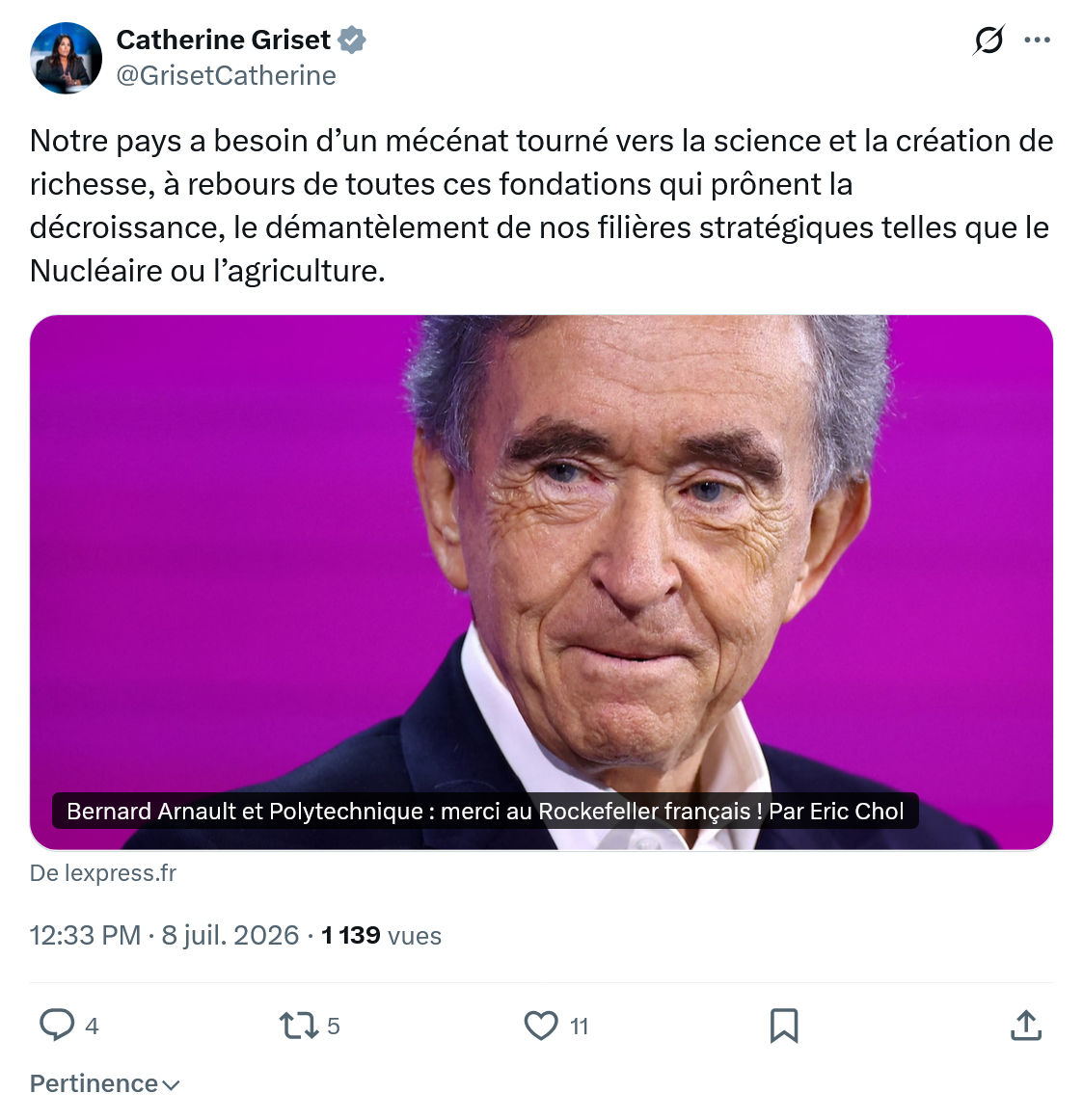 Catherine Griset: Notre pays a besoin...
