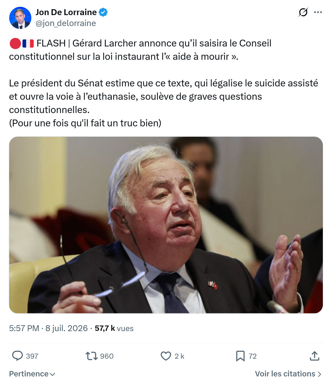 Jon De Lorraine: FLASH | Gérard Larcher annonce...
