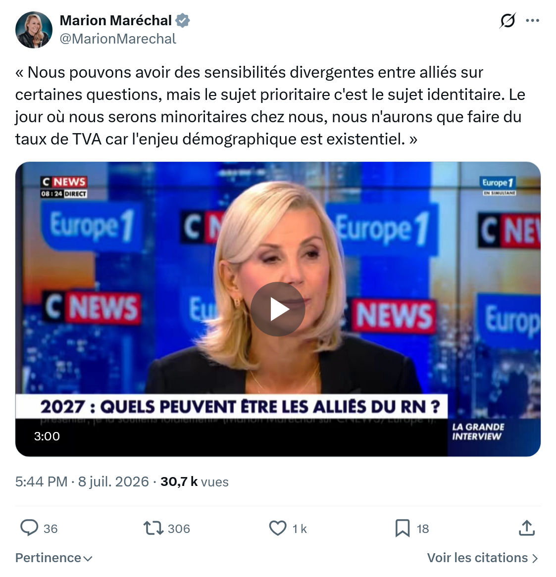 Marion Maréchal- Le Pen: Nous pouvons avoir des sensibilités...