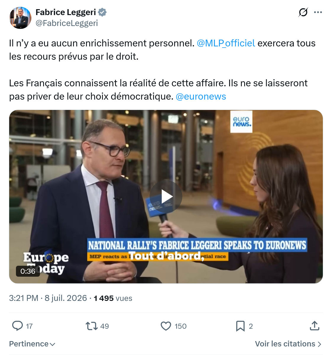 Fabrice Leggeri: Il n’y a eu aucun enrichissement...