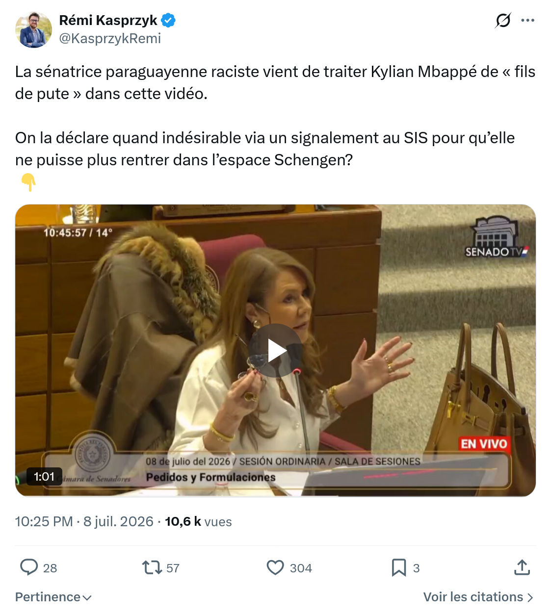 Rémi Kasprzyk: La sénatrice paraguayenne raciste...