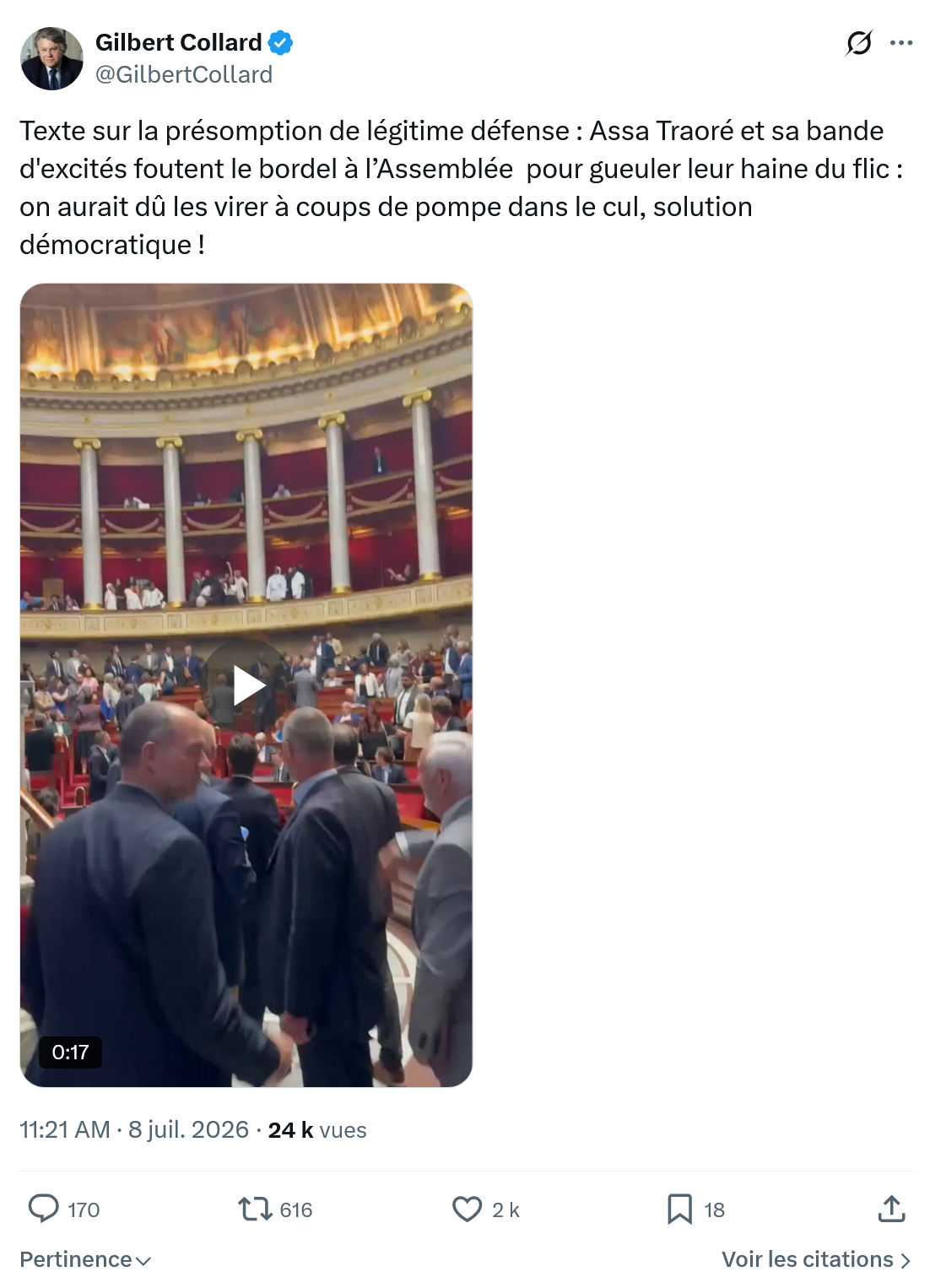 Gilbert Collard: Texte sur la présomption de légitime défense...