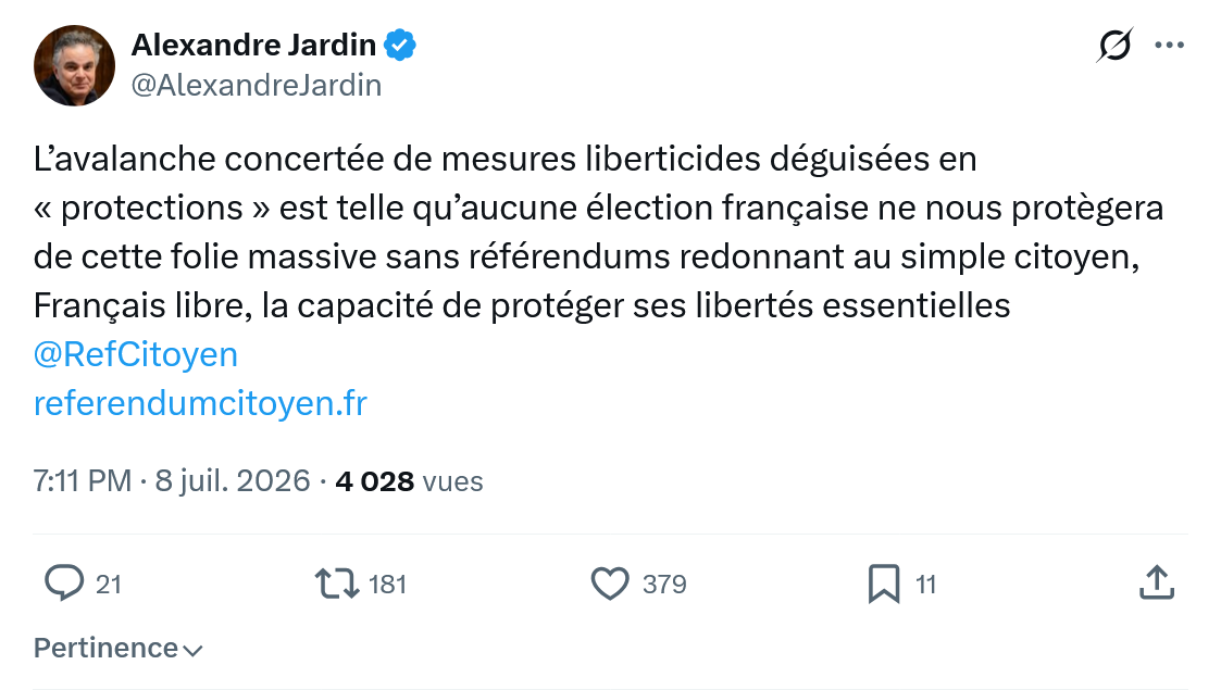 Alexandre Jardin: L’avalanche concertée de mesures...
