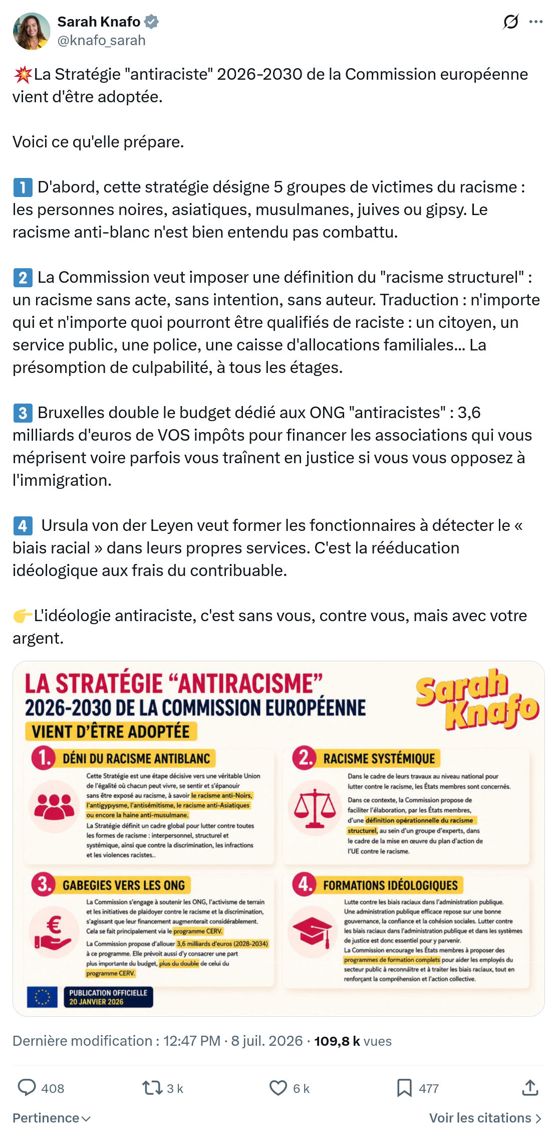 Sarah Knafo: La Stratégie "antiraciste" 2026-2030...