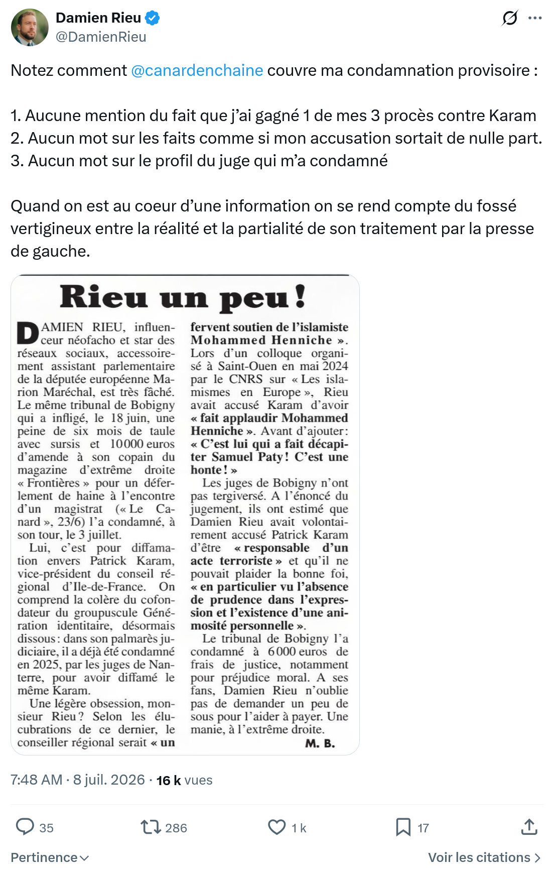 Damien Rieu: Notez comment @canardenchaine...