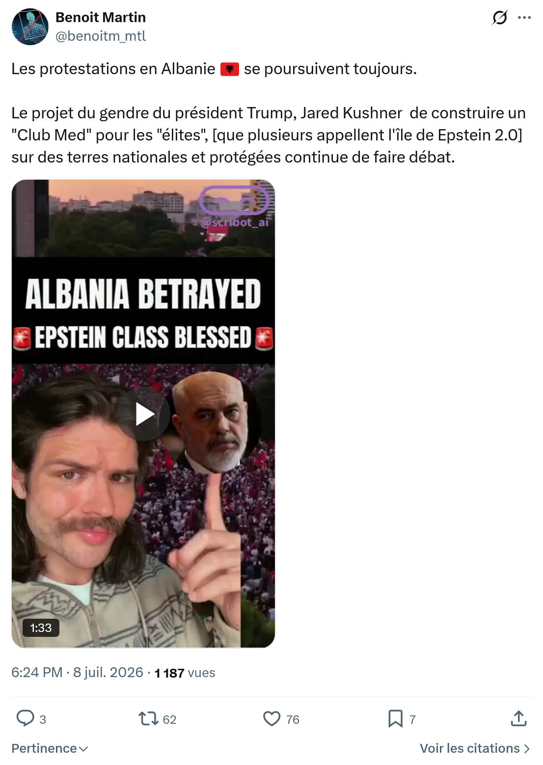 Benoît Martin: Les protestations en Albanie...