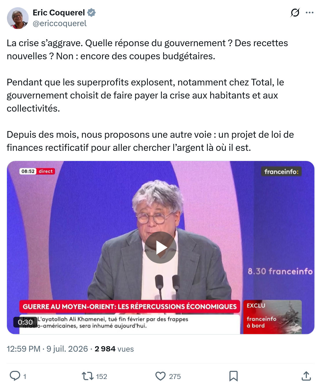 Eric Coquerel: La crise s’aggrave...