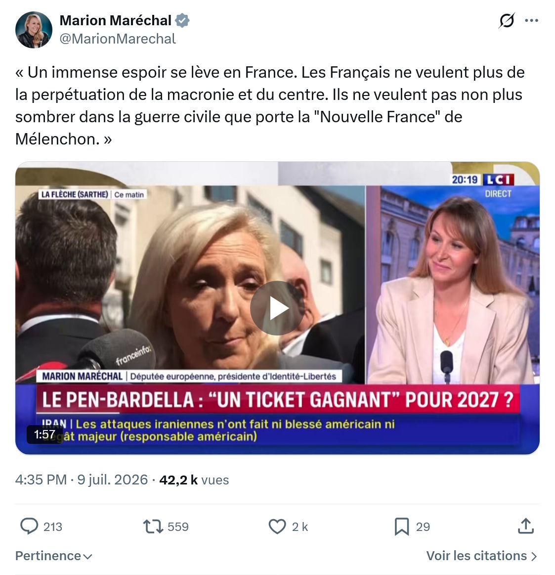 Marion Maréchal- Le Pen: Un immense espoir se lève...