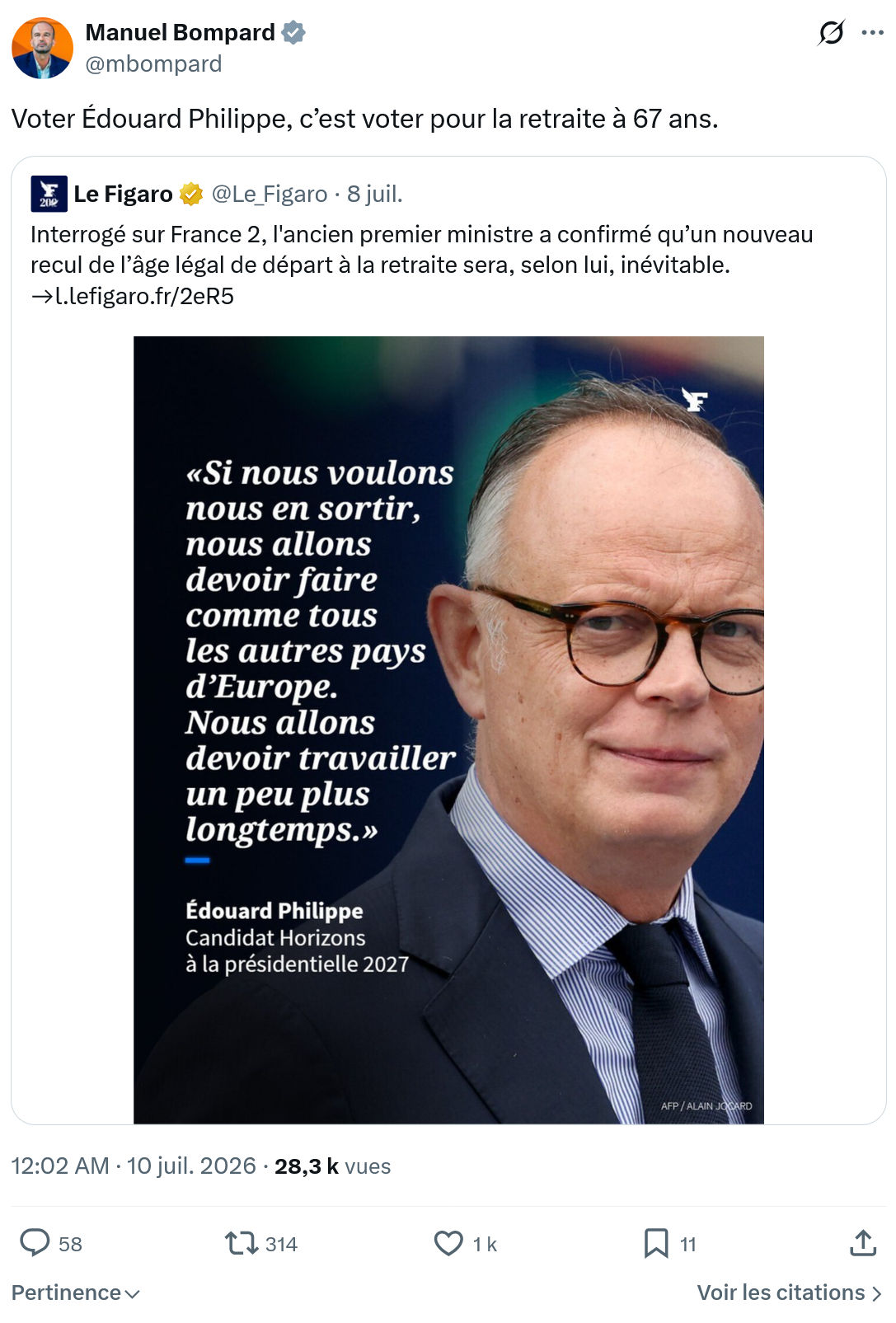 Manuel Bompard: Voter Édouard Philippe...