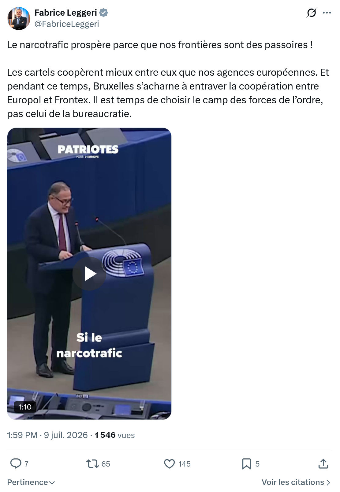 Fabrice Leggeri: Le narcotrafic prospère...