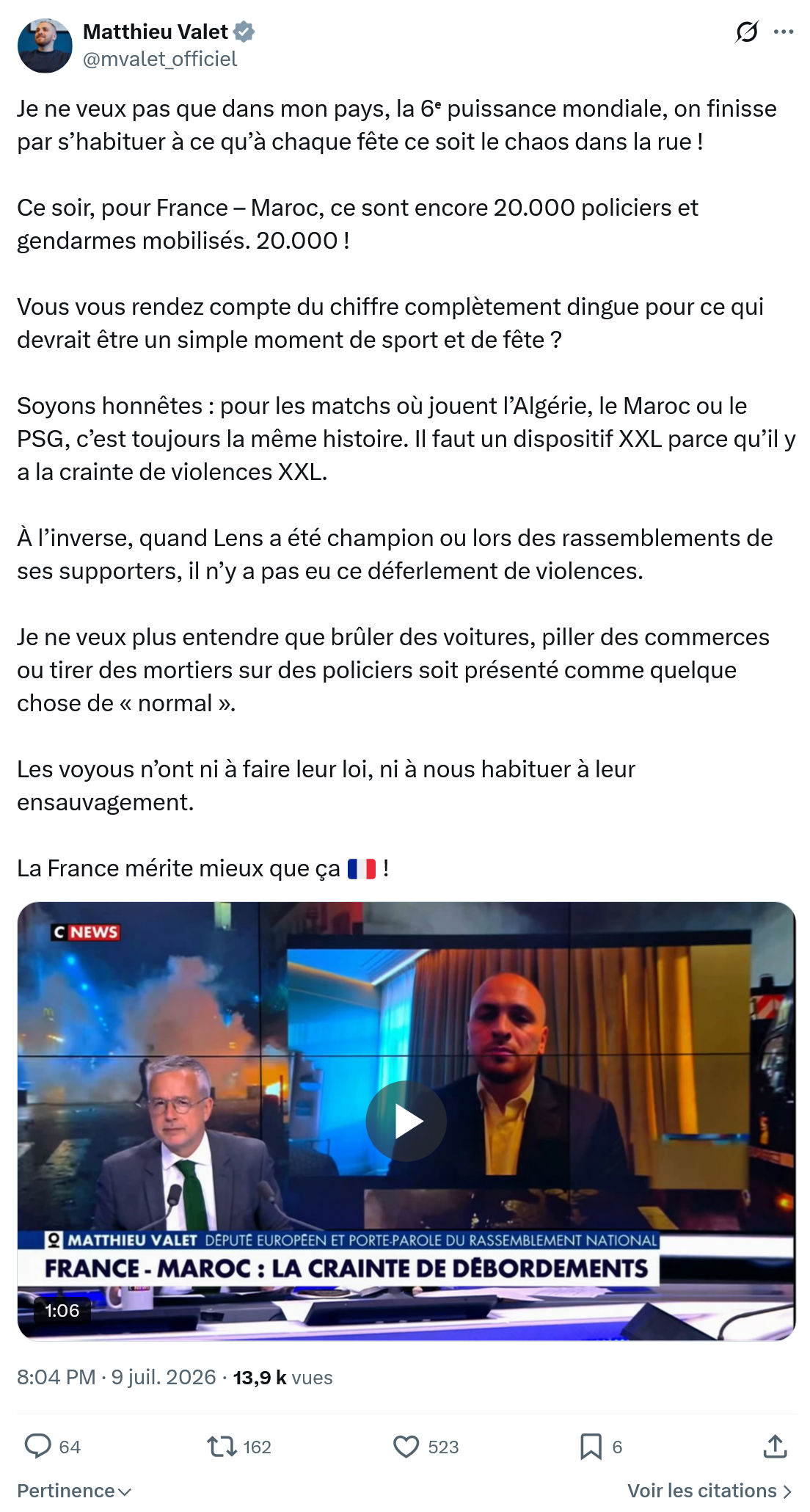 Matthieu Valet: Je ne veux pas que dans mon pays...