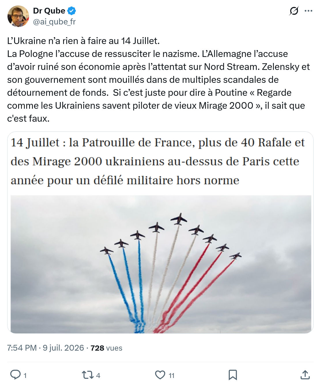 Dr Qube: L’Ukraine n’a rien à faire au 14 Juillet...