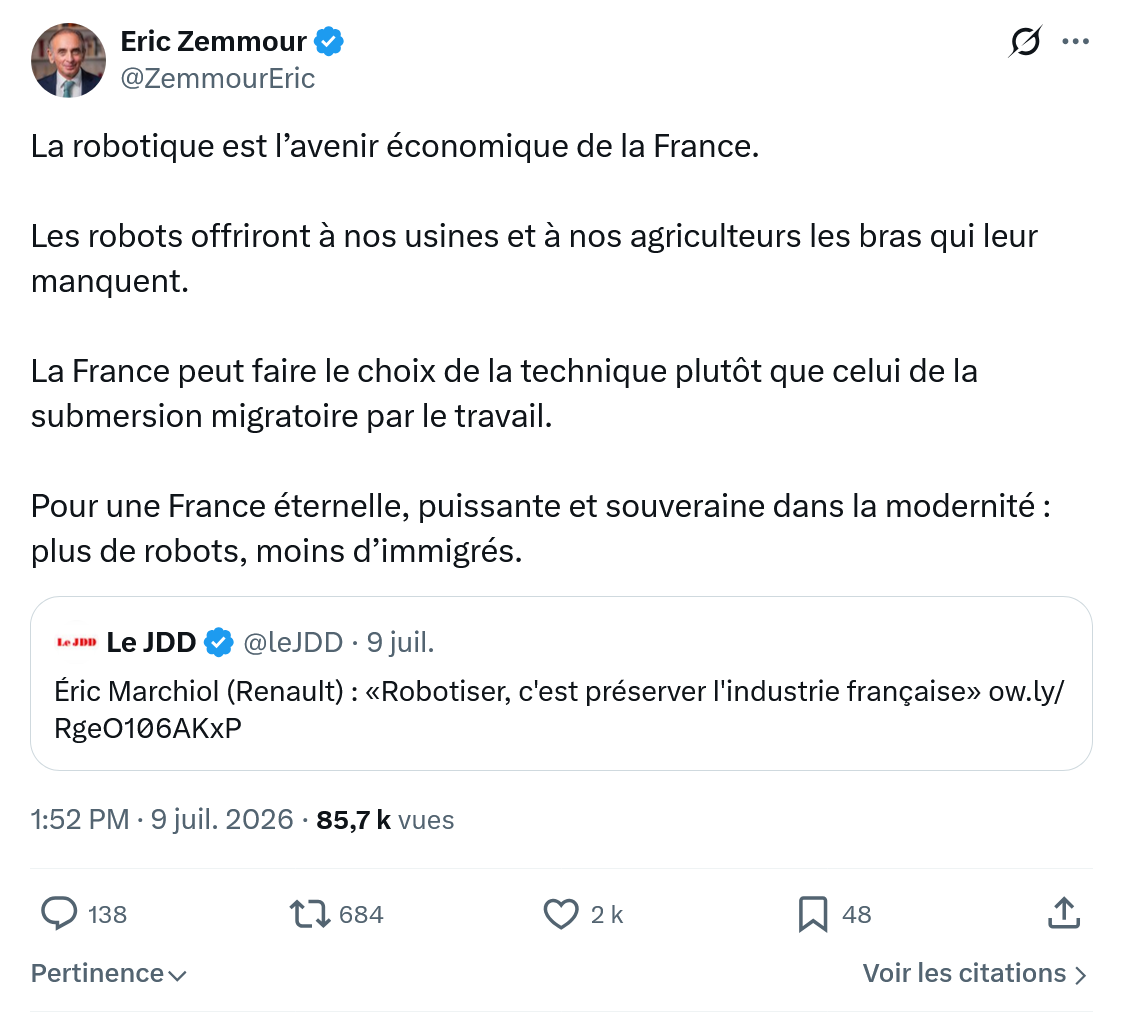 Eric Zemmour: La robotique est l’avenir...