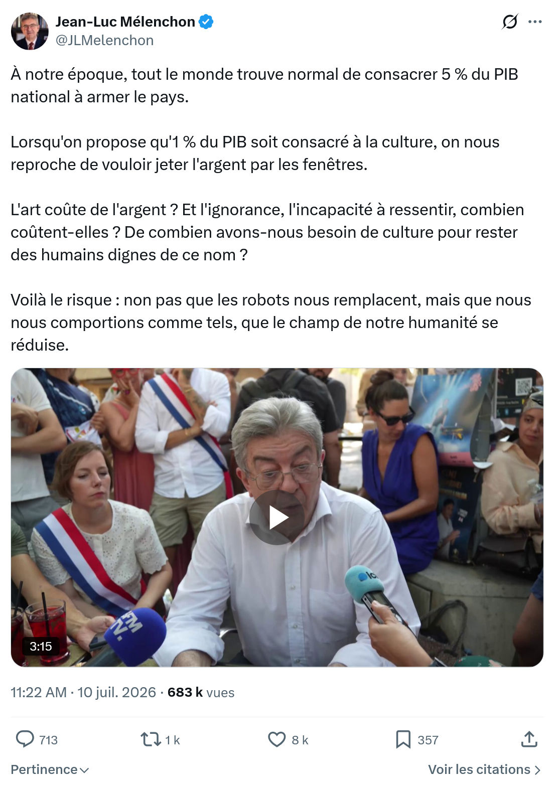 Jean-Luc Mélenchon: À notre époque, tout le monde...
