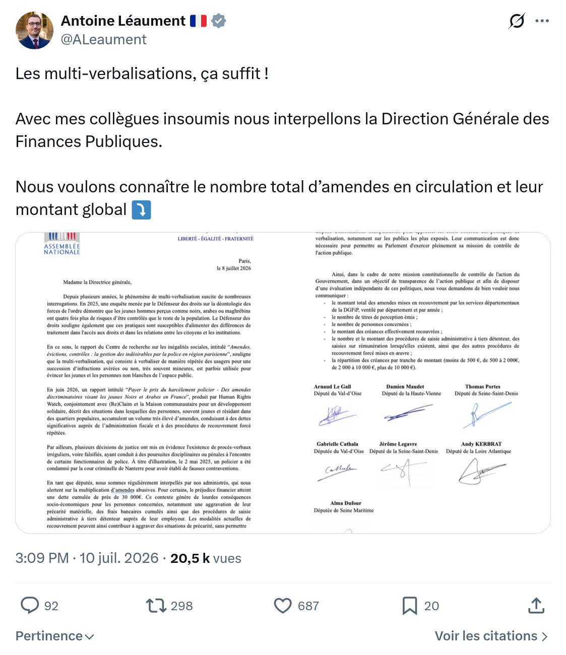 Antoine Léaument: Les multi-verbalisations, ça suffit !...