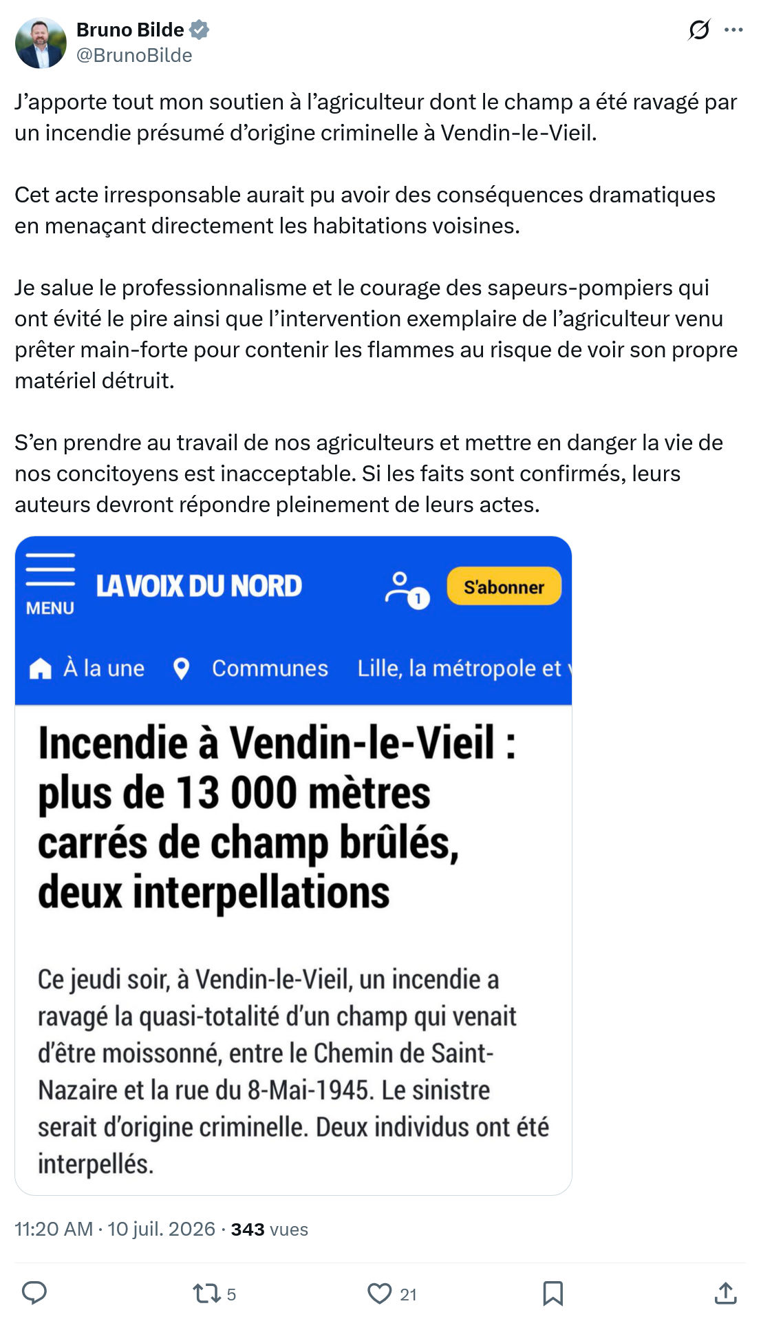 Bruno Bilde: J’apporte tout mon soutien...