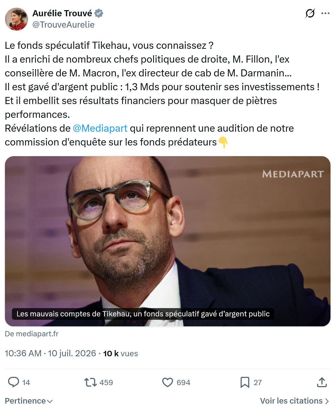 Aurélie Trouvé: Le fonds spéculatif Tikehau...