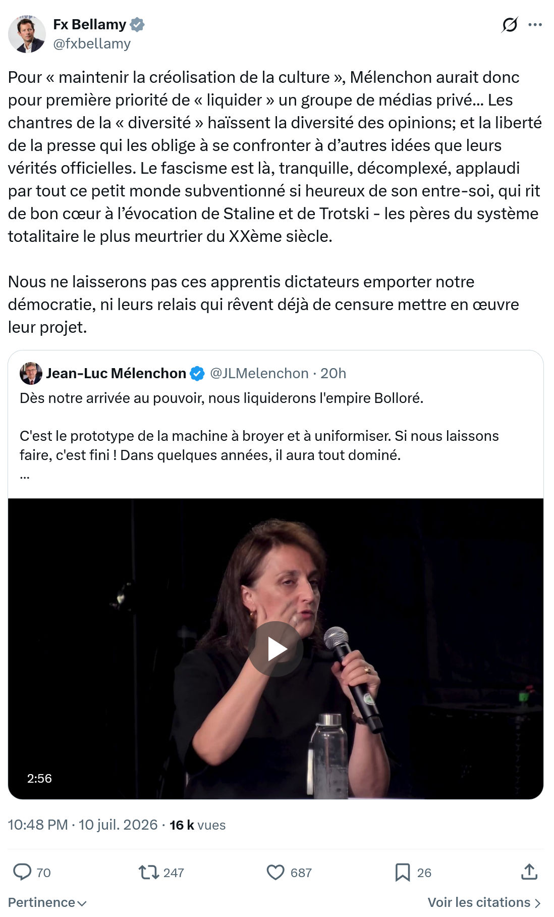 Fx Bellamy: Pour « maintenir la créolisation de la culture »...