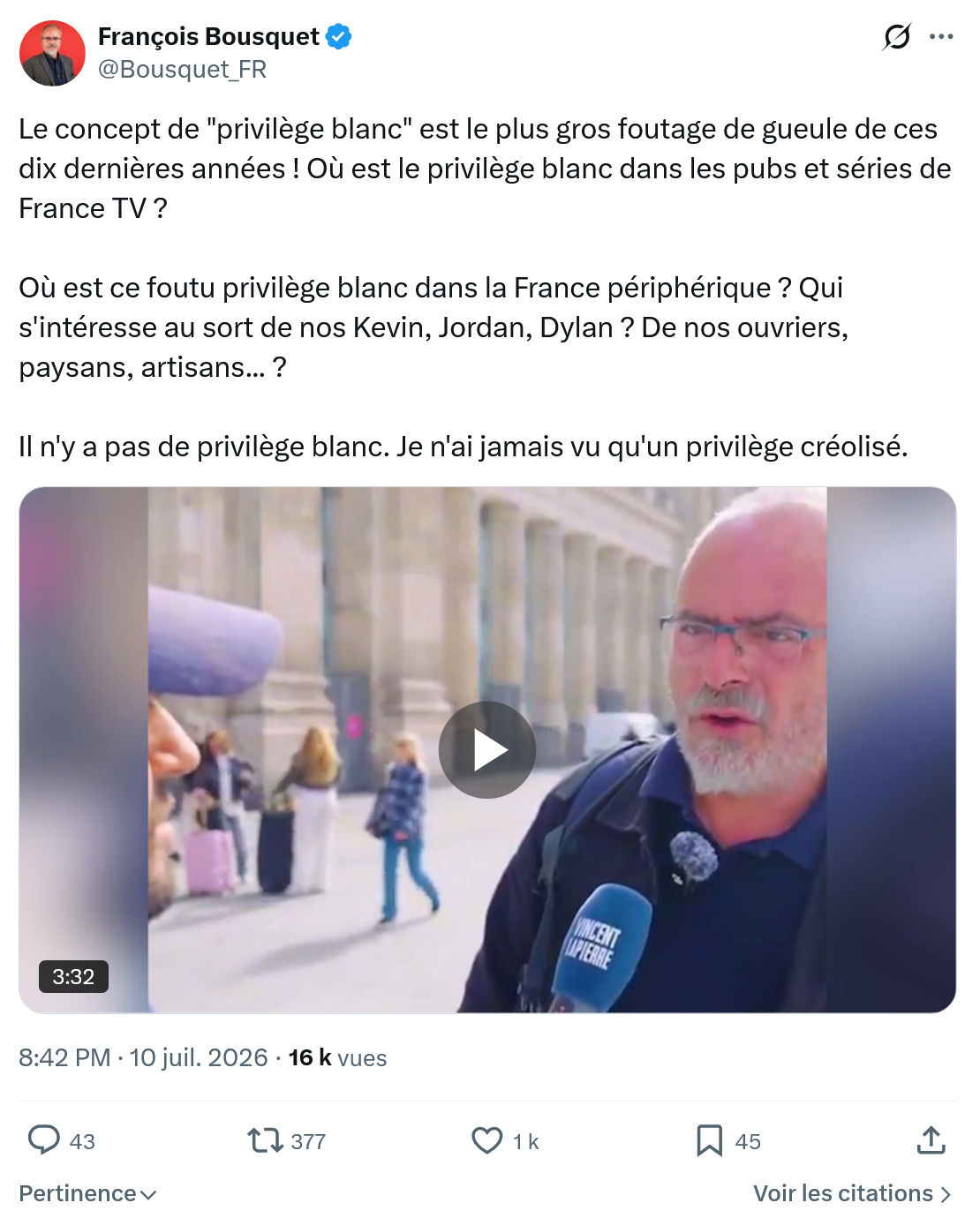François Bousquet: Le concept de "privilège blanc"...