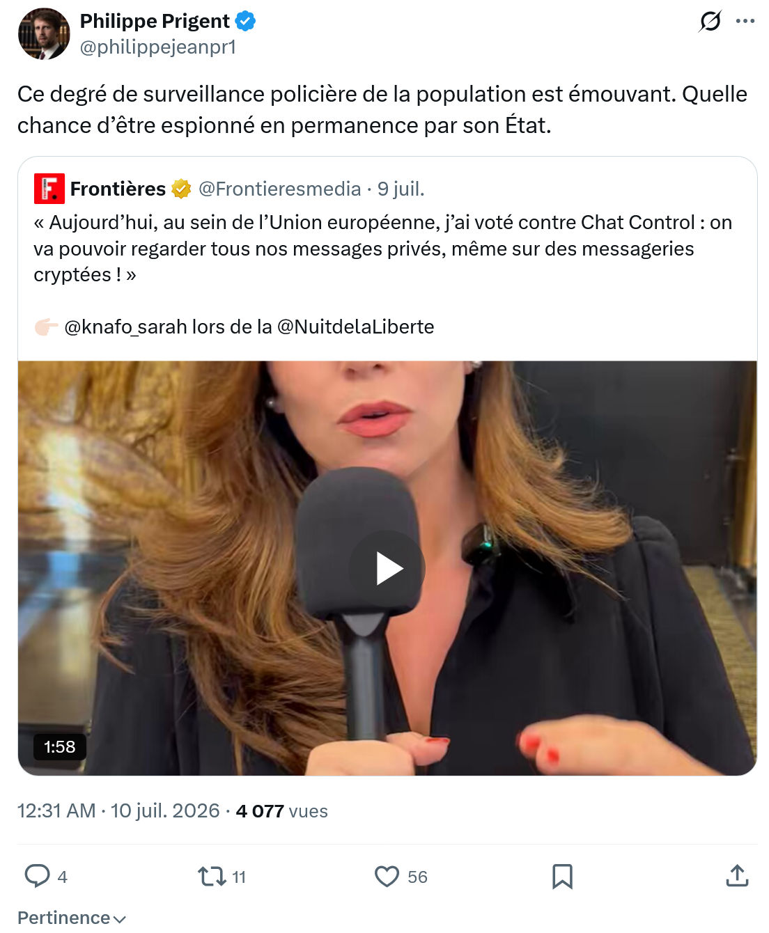 Philippe Prigent: Ce degré de surveillance policière...