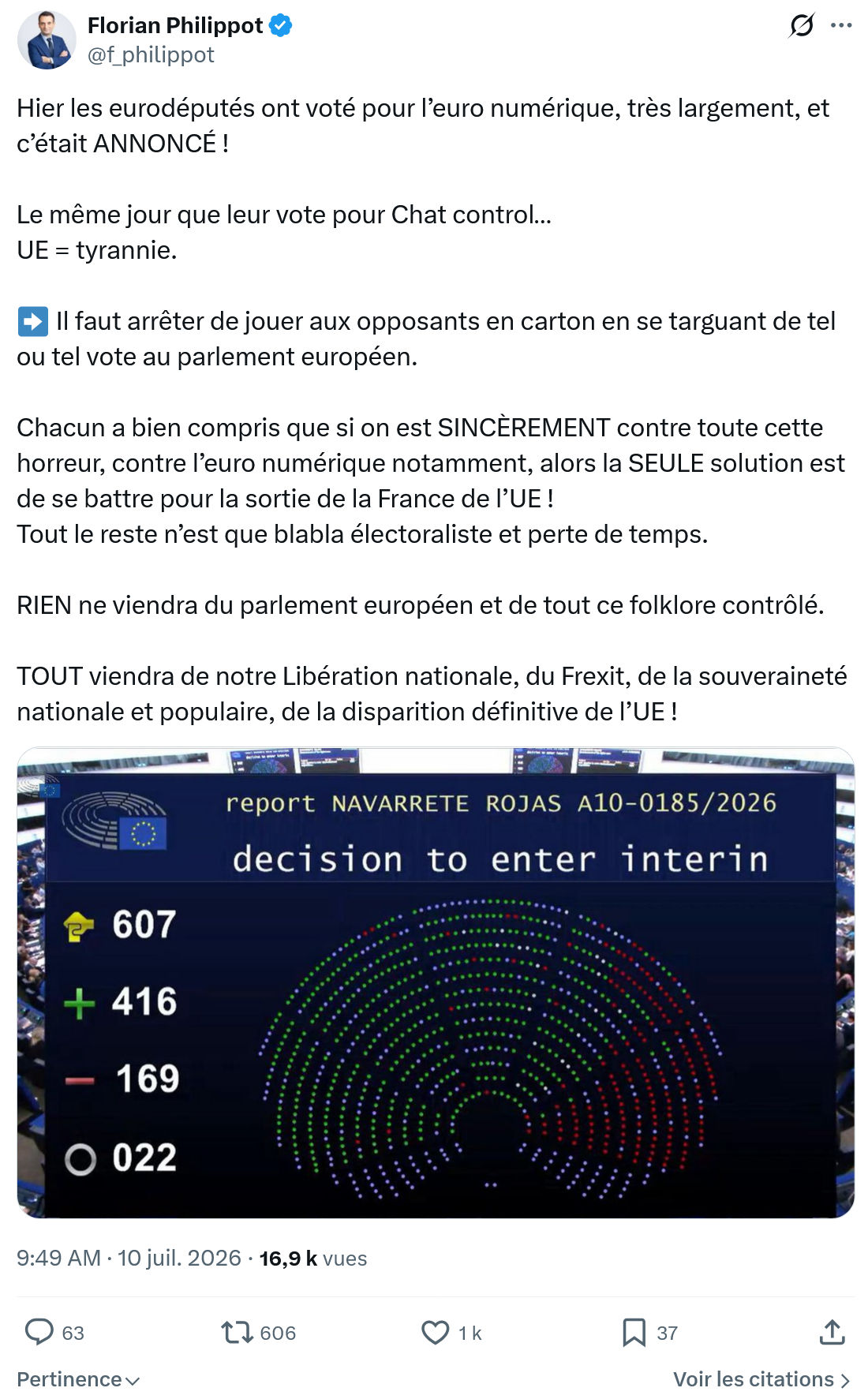 Florian Philippot: Hier les eurodéputés...