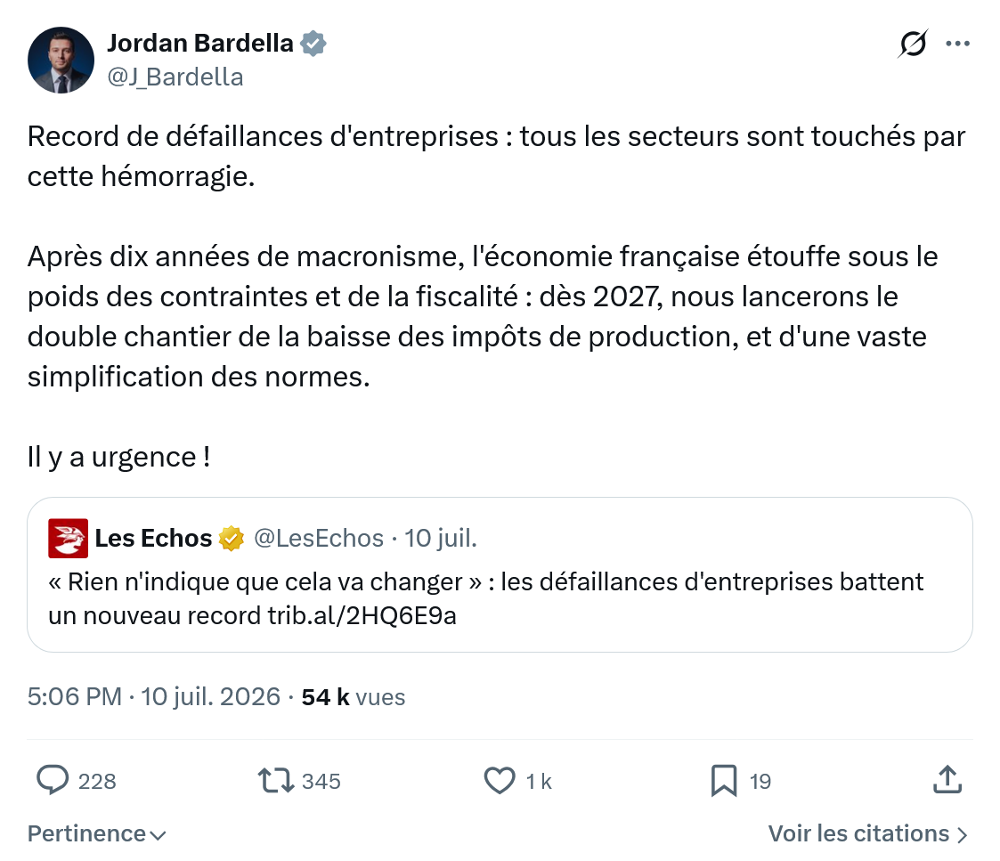 Jordan Bardella: Record de défaillances d'entreprises...