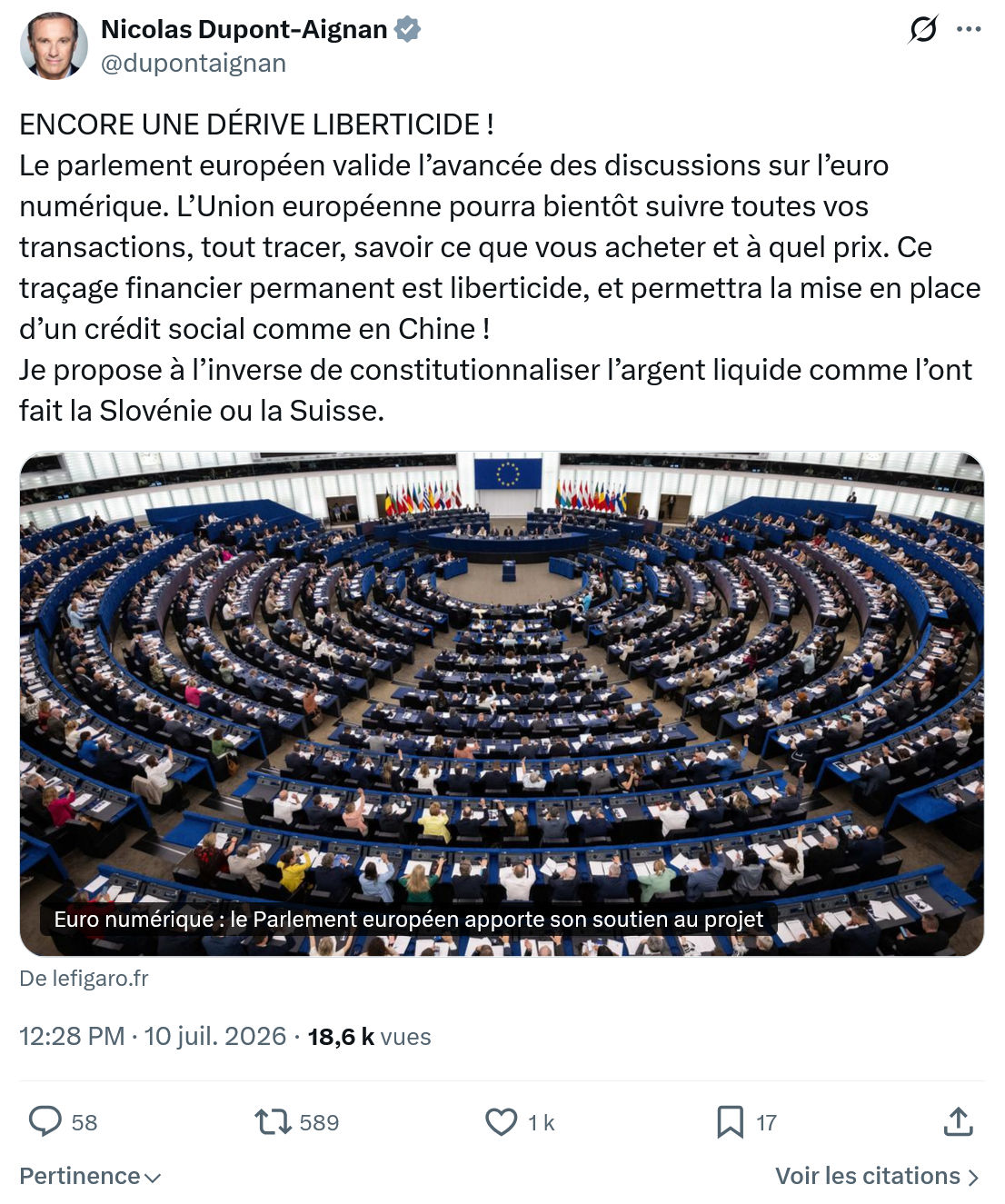 Nicolas Dupont-Aignan: ENCORE UNE DÉRIVE LIBERTICIDE !...