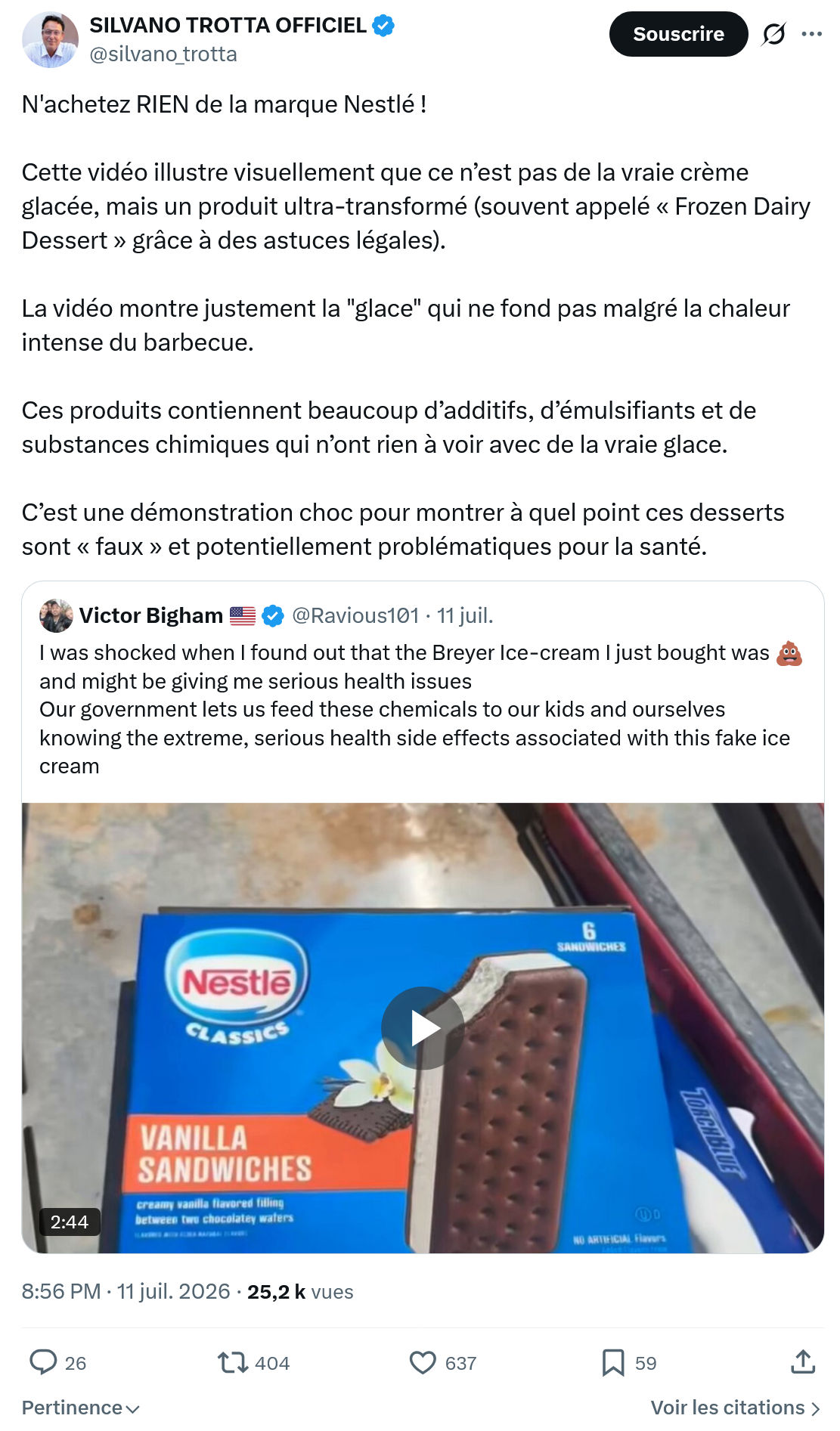 Silvano Trotta: N'achetez RIEN de la marque Nestlé...