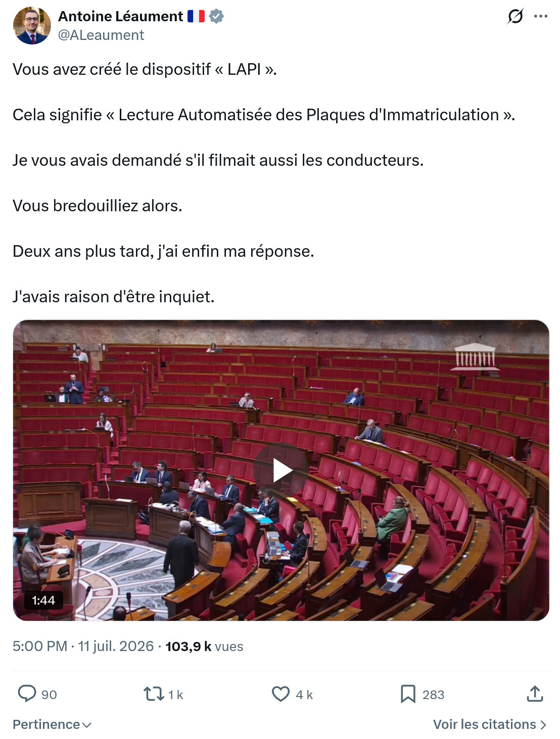 Antoine Léaument: Vous avez créé le dispositif « LAPI »...