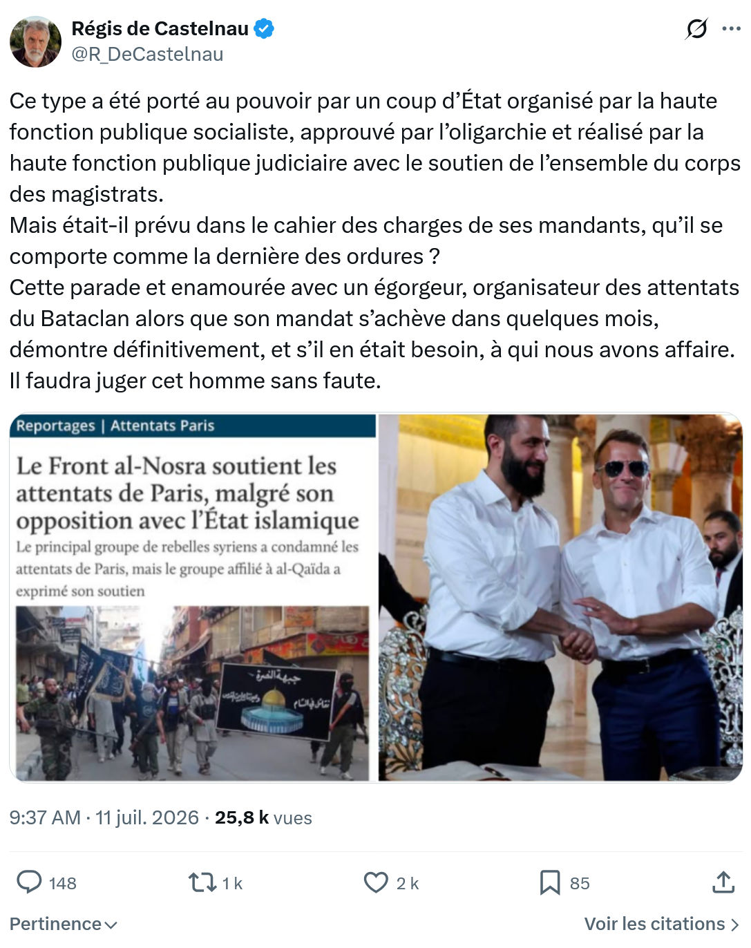 Régis de Castelnau: Ce type a été porté au pouvoir par un coup...