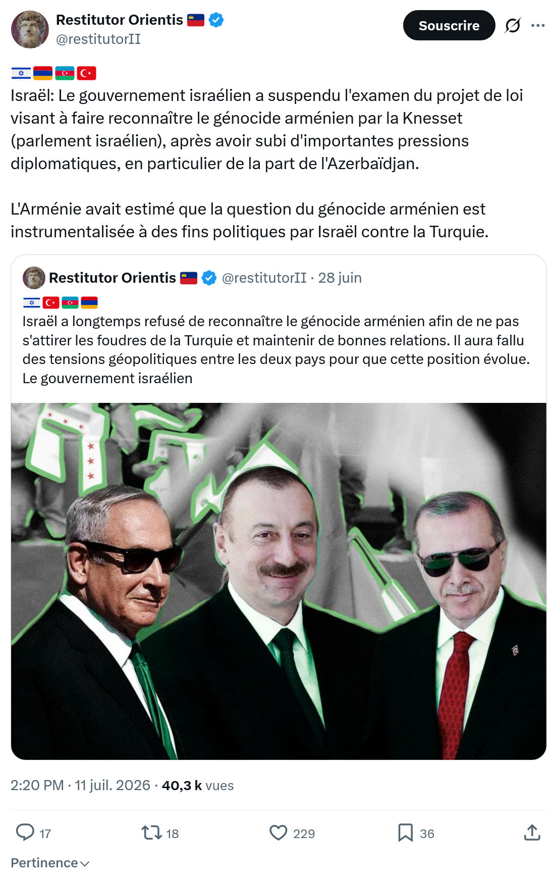 Restitutor Orientis: Israël: Le gouvernement israélien a suspendu l'examen...