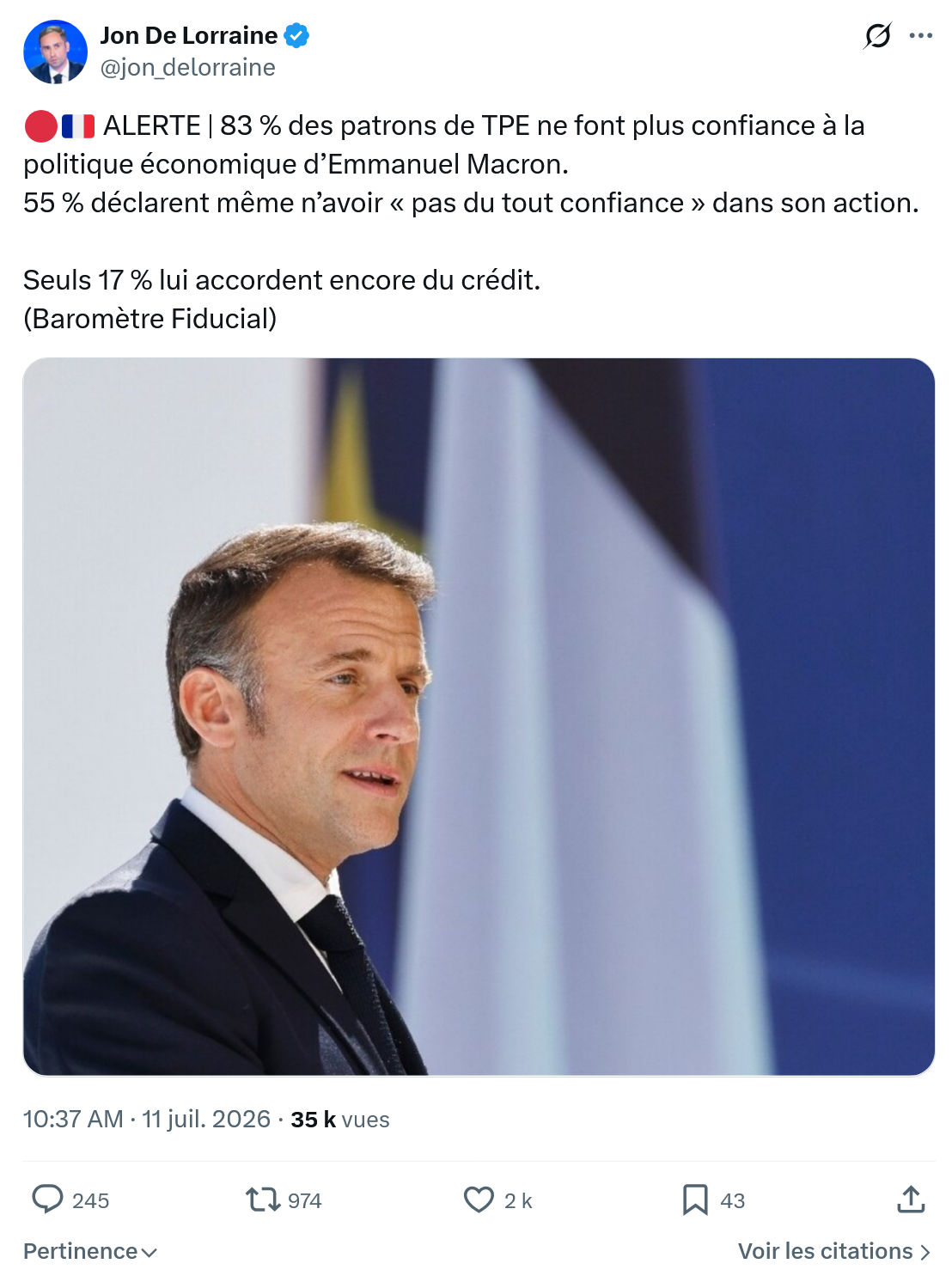 Jon De Lorraine: 83 % des patrons de TPE ne font plus confiance...