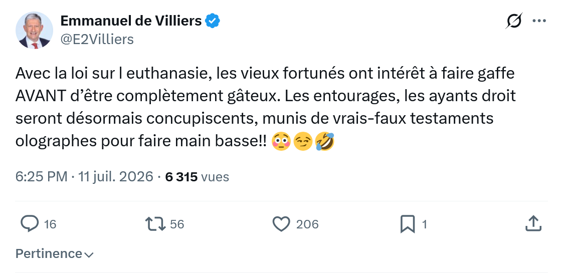 Emmanuel de Villiers: Avec la loi sur l euthanasie...