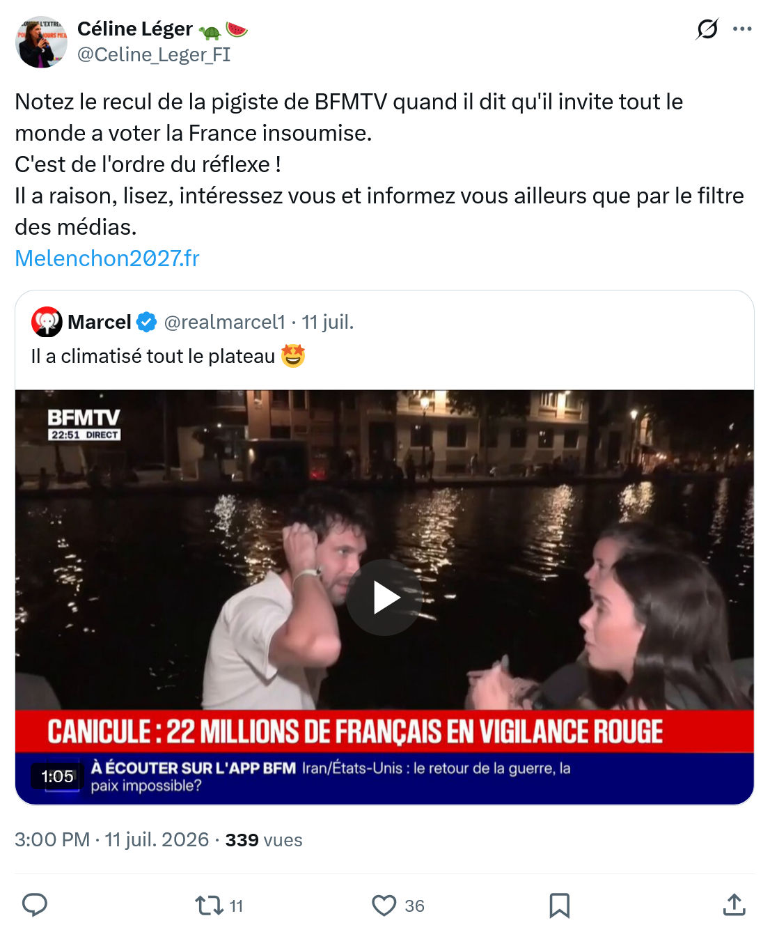 Céline Léger: Notez le recul de la pigiste de BFMTV...