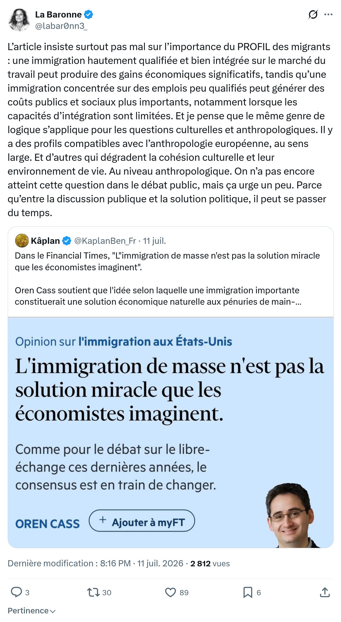 La Baronne: L’article insiste surtout pas mal sur l’importance du PROFIL des migrants...