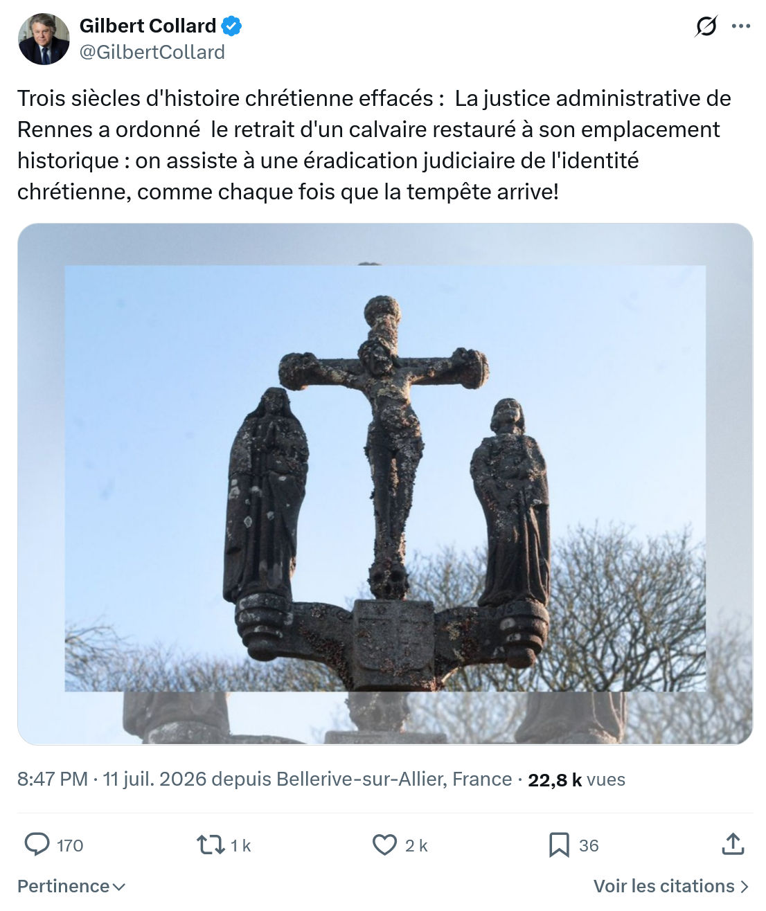 Gilbert Collard: Trois siècles d'histoire chrétienne effacés...