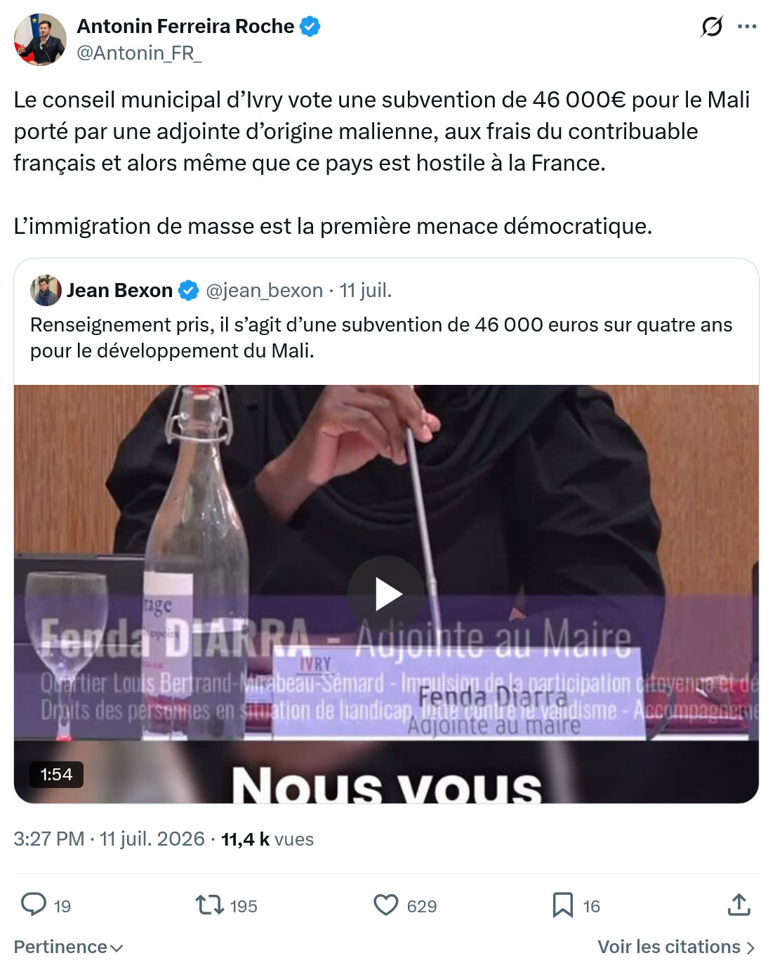Antonin Ferreira Roche: Le conseil municipal d’Ivry vote une subvention de 46 000€...