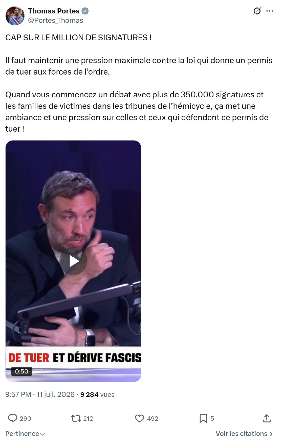 Thomas Portes: CAP SUR LE MILLION DE SIGNATURES...