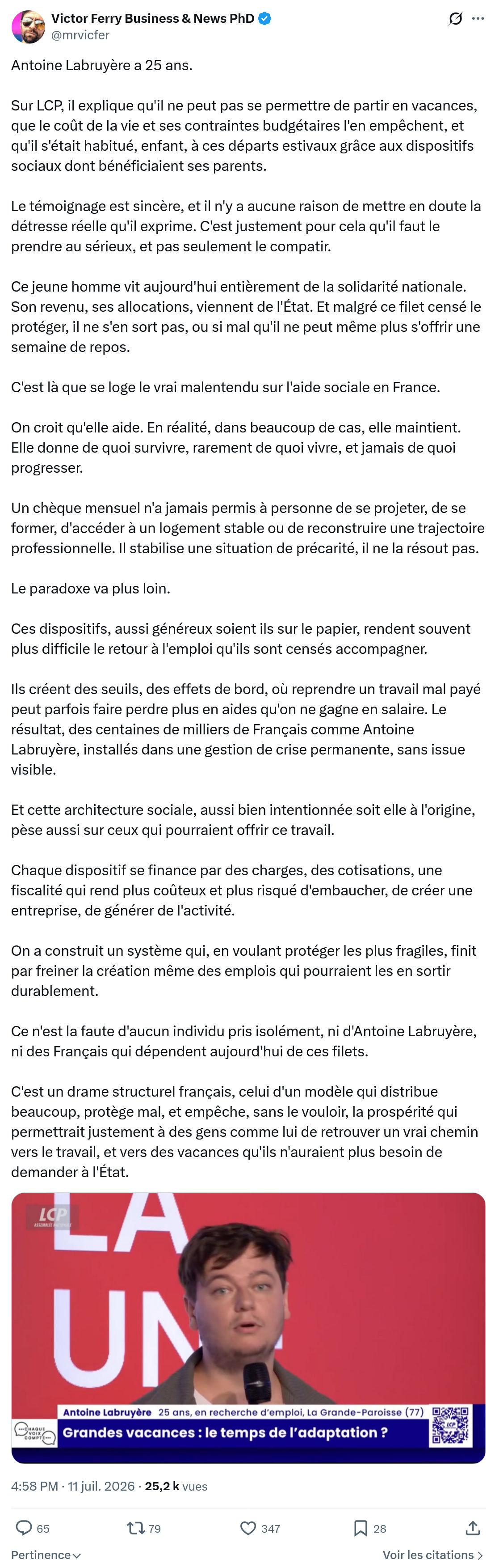 Victor Ferry: Antoine Labruyère a 25 ans...