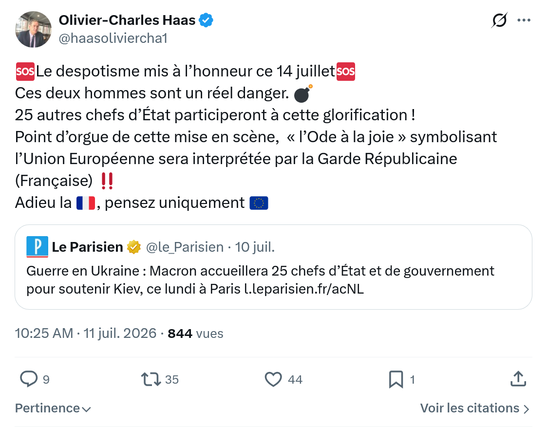 Olivier-Charles Haas: Le despotisme mis à l’honneur ce 14 juillet...